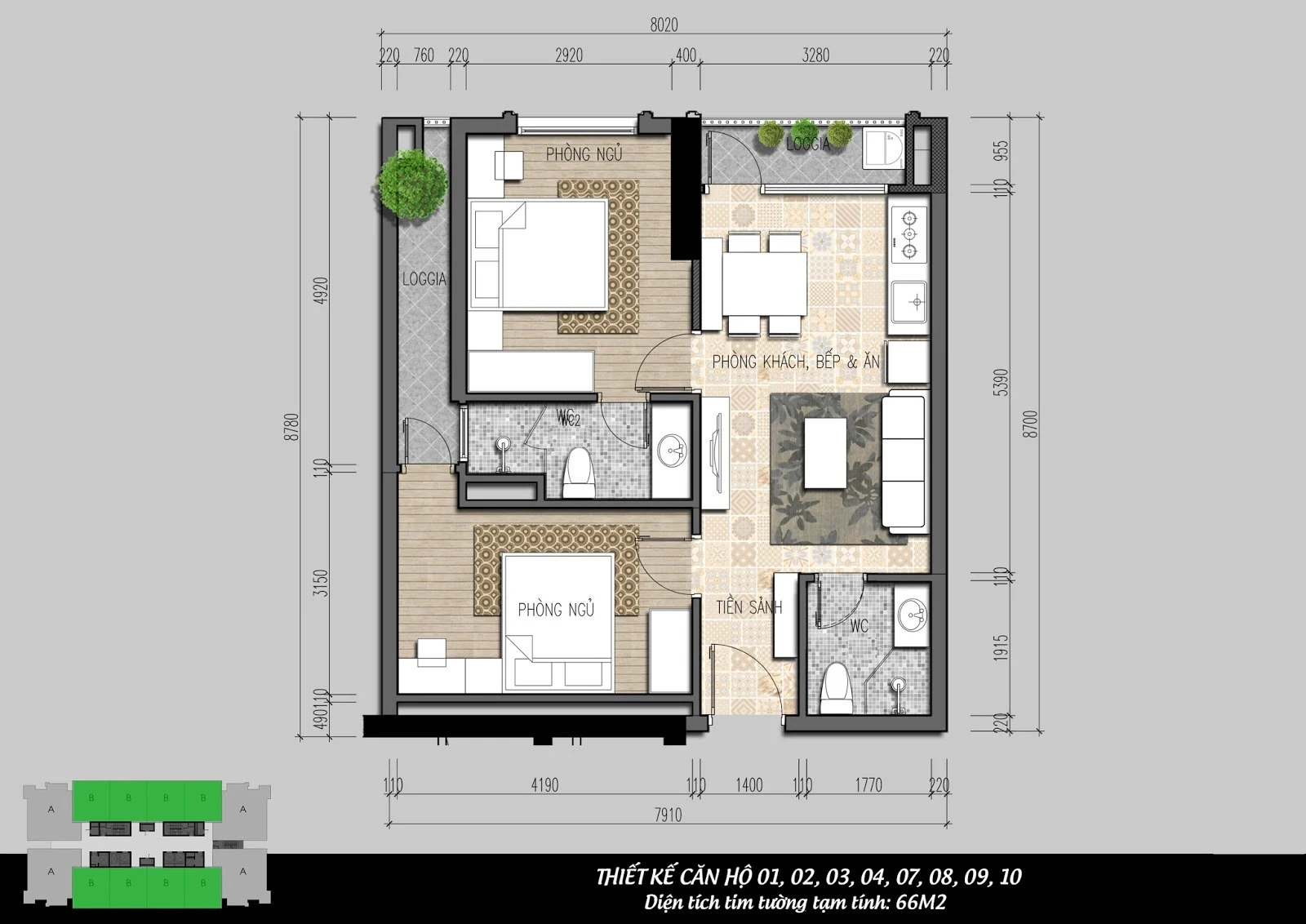 Căn hộ 66m2 2 ngủ tại tòa I4