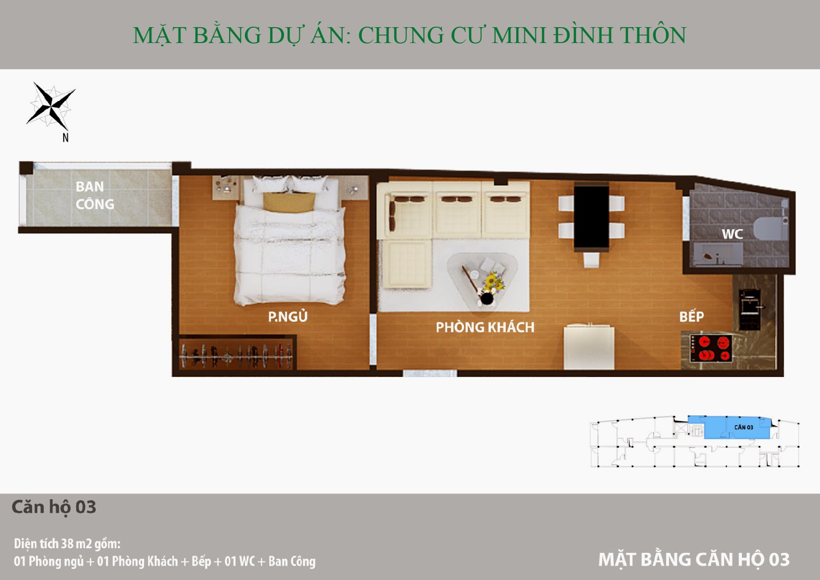 Căn hộ 1 phòng ngủ điển hình chung cư mini Mỹ Đình