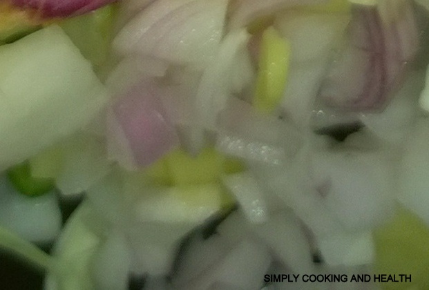 Frying onion,garlic,ginger and curry leaves