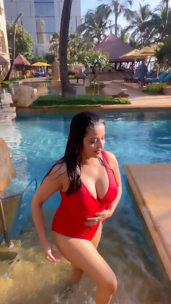 monalisa red swimsuit cleavage curvy indian actress