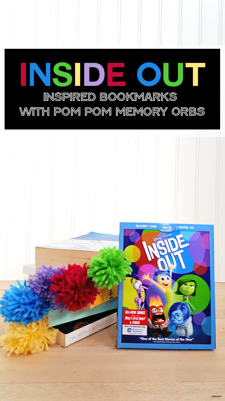 With the release of Inside Out on disc, you better believe I'm crafting up something awesome! Check out how you can make these cool and emotional bookmarks with poofy pom-pom memory orbs! The perfect way to bring a part of your favorite movie into your reading fun!