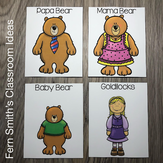For your favorite traditional version of Goldilocks and the Three Bears. Write “3” and “three” on the board or an anchor chart and explain that this is WEEK THREE and that you will be studying all the exciting things related to 3… Goldilocks and  The Three Bears, The Three Little Pigs, the number 3, triangles, etc. Review your expectations for small group and have the students transition to their first new group. The items in this freebie are to help you on your first day, usually the Monday of Week Three to have a consistent theme related to Goldilocks and The Three Bears Freebie on TeacherspayTeachers.  #FernSmithsClassroomIdeas