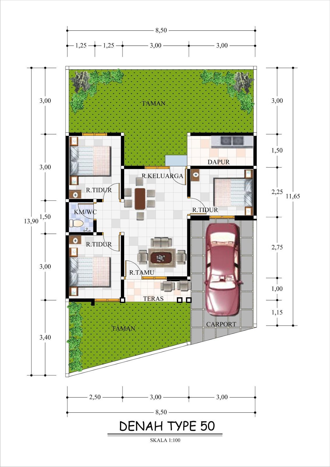 GAMBAR DENAH RUMAH TYPE 50 MINIMALIS Freewaremini