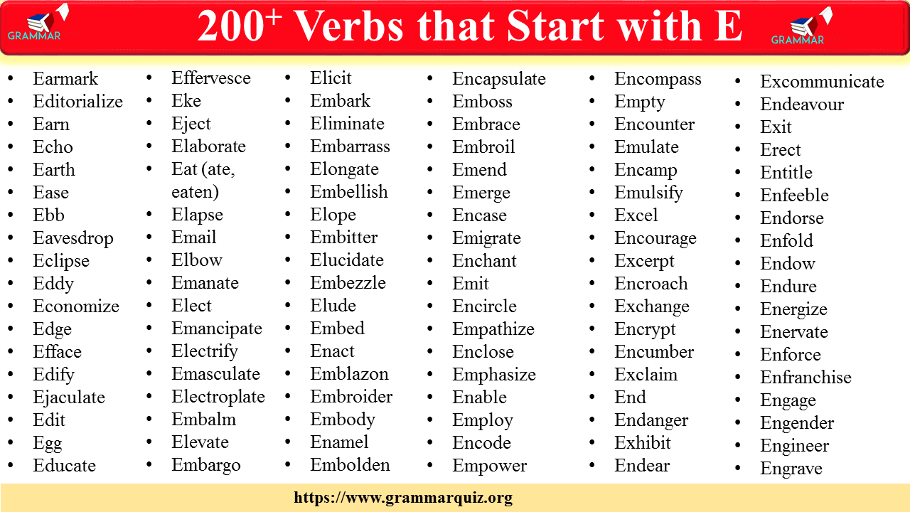 200+ Verbs that Start with E