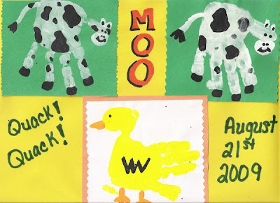 Farm Animal Handprints ~ Duck and Cow