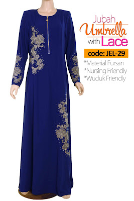 Jubah Umbrella Lace JEL-29 Blue Depan 3