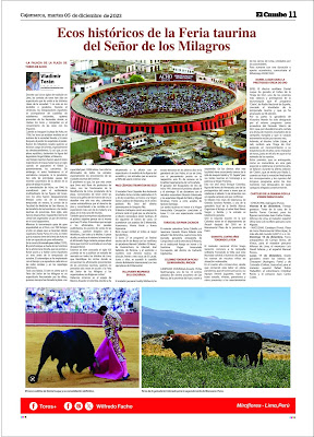 Pagina toros del diario El Cumbe plaza de acho historia feria taurina señor de los milagros  veronica daniel luque ganaderia colorado para macusani