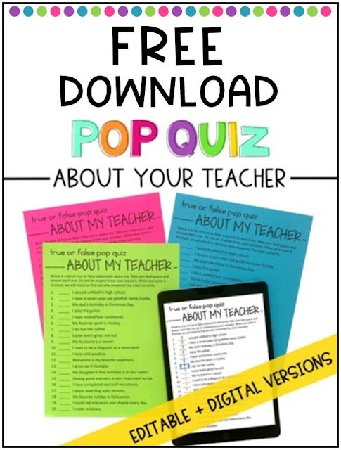 Pop quiz to get acquainted with a new teacher sample pages.