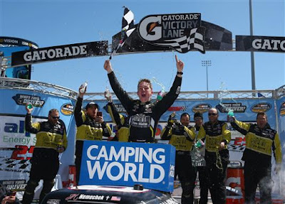 John H. Nemechek, driver of the #8 Fleetwing Chevrolet, celebrates in Victory Lane 