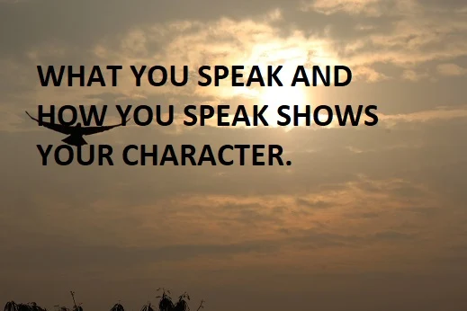 WHAT YOU SPEAK AND HOW YOU SPEAK SHOWS YOUR CHARACTER.