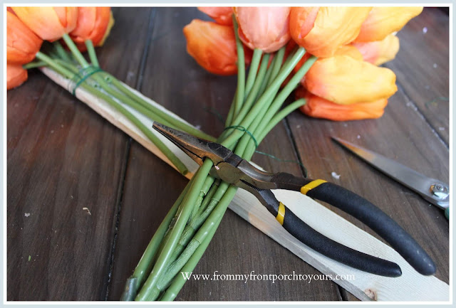 Carrot Tulip Wreath-Tulip Bundles-Orange-Tutorial-Spring-Decor-Easter-DIY-From My Front Porch To Yours