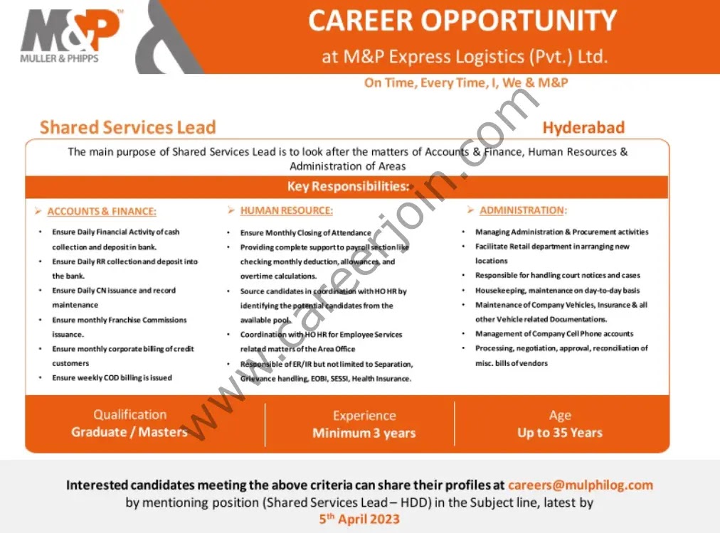 M&P Express Logistics Pvt Ltd Jobs 2023