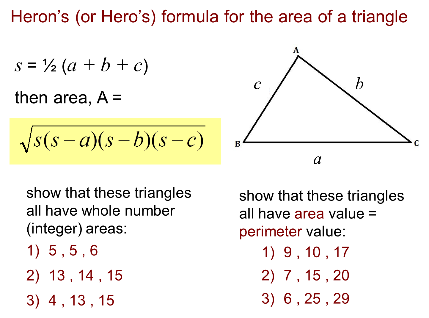 MEDIAN Don Steward mathematics teaching area of any triangle