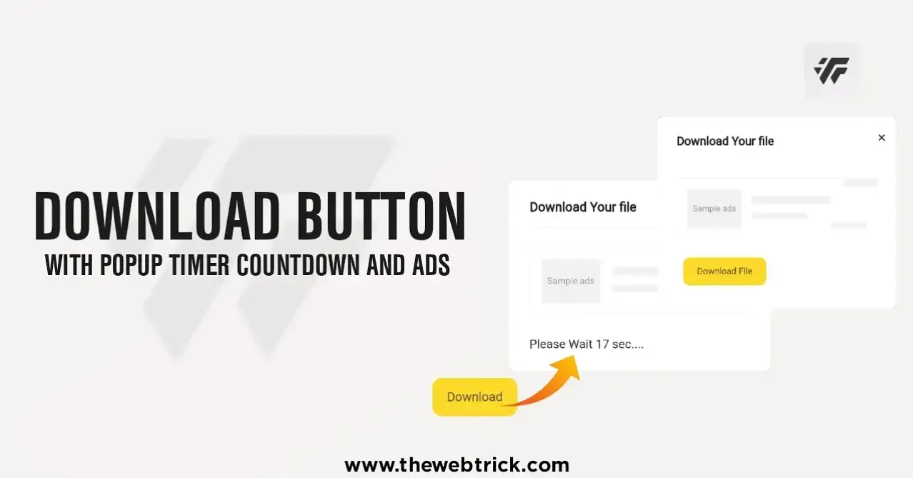 Download Button on Click With Popup Timer Countdown and Ad