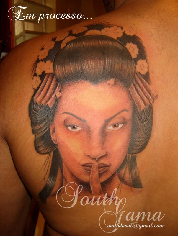Marcadores gueixa retrato South Gama tattoo tatuagem