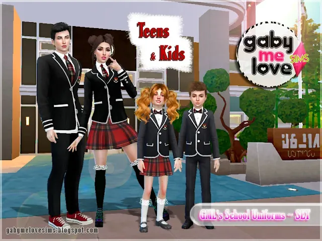 Sims 4 CC | Clothing: GML's School Uniforms ~ SET for Children and Teens | Gabymelove Sims | Descargar, download, The Sims 4, Custom Content, mod, free, contenido personalizado, ropa, para, uniforme, escolar, mujer, adolescente, chica, niña, niño, chico, hombre, muchacha, muchacho, crío, kids, joven, skirt, falda, pant, pants, formal