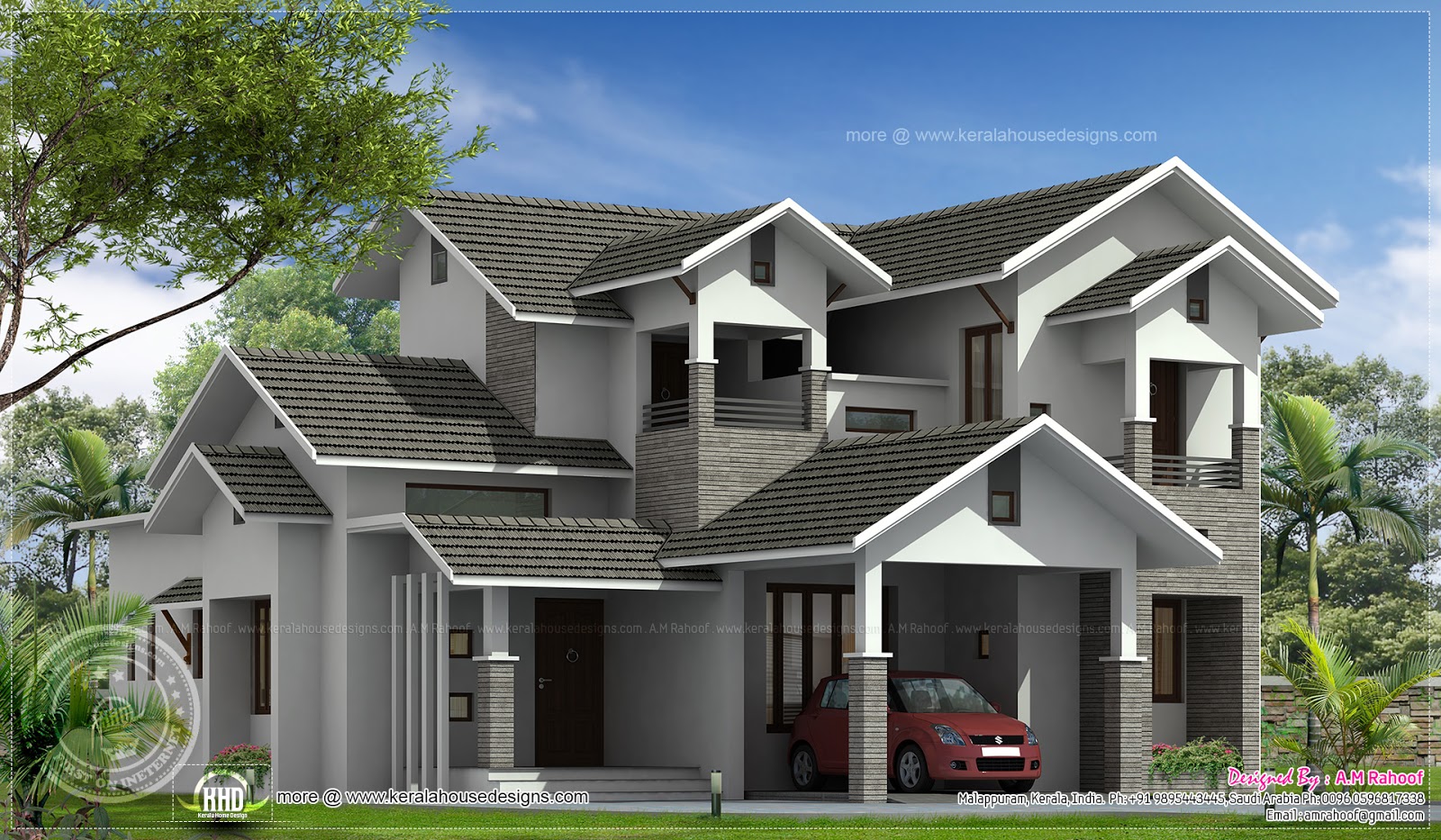 Double storied sloping roof home  design  Home  Kerala  Plans 