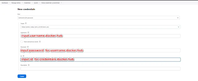 New code button in settings page. Add Credentials for docker hub.