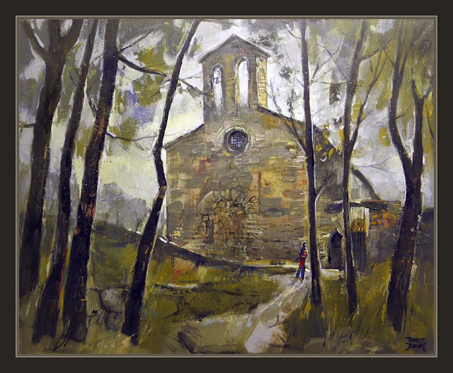 CERCS-PINTURA-ERMITA-SANT JORDI-ROMANICO-PAISATGES-PINTOR-ERNEST DESCALS