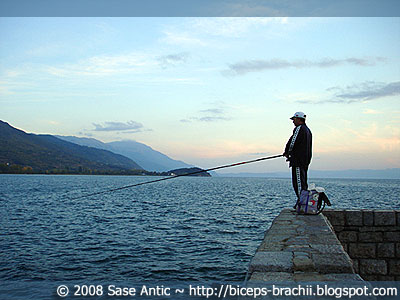 Evening Fishing: Fisherman In Ohrid Lake Port