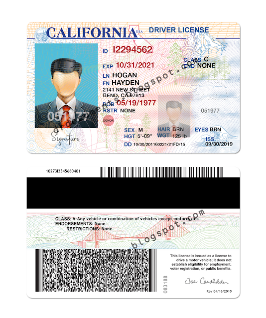 California Drivers License Template Editable