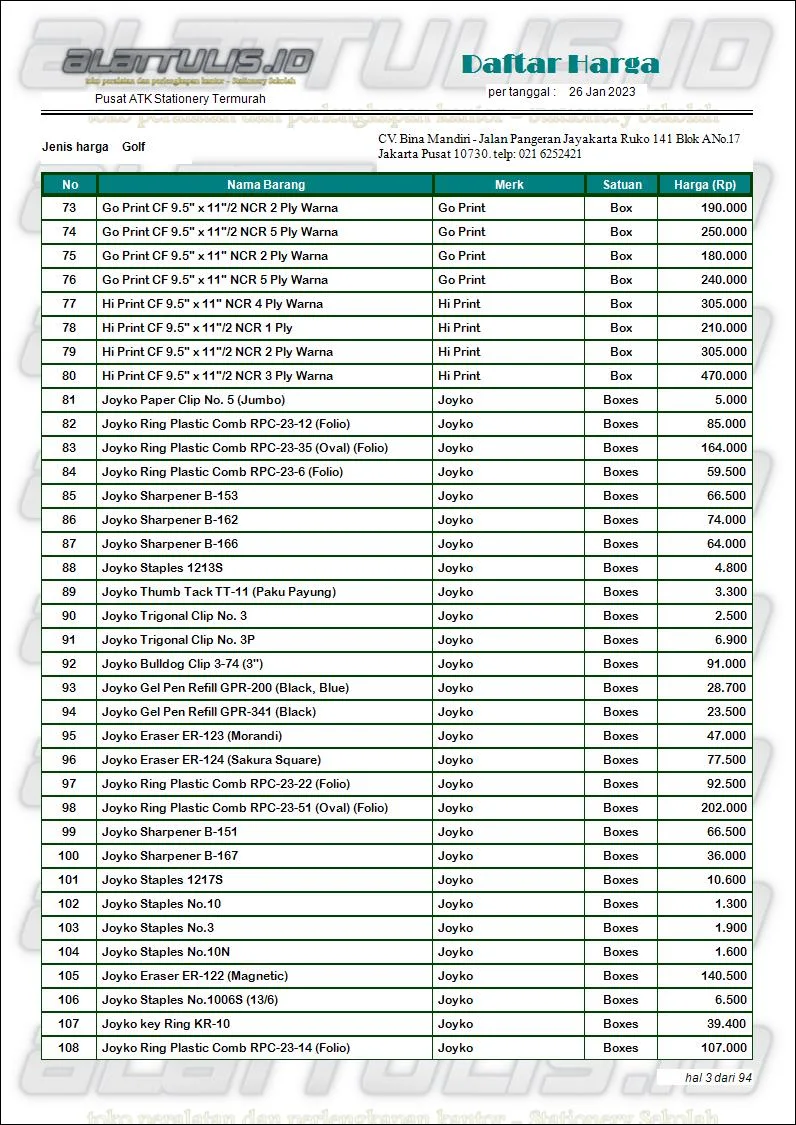 daftar harga atk 2023 katalog stationery bina mandiri https://www.alattulis.id/