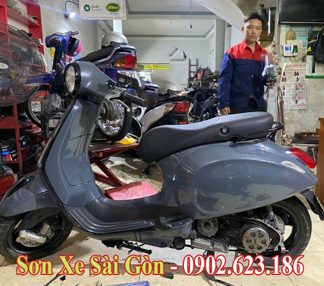 Mẫu sơn xe Vespa Primavera  màu xám xi măng cực đẹp