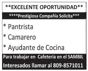 Empleo para trabajar en Cafetería en Sambil Santo Domingo