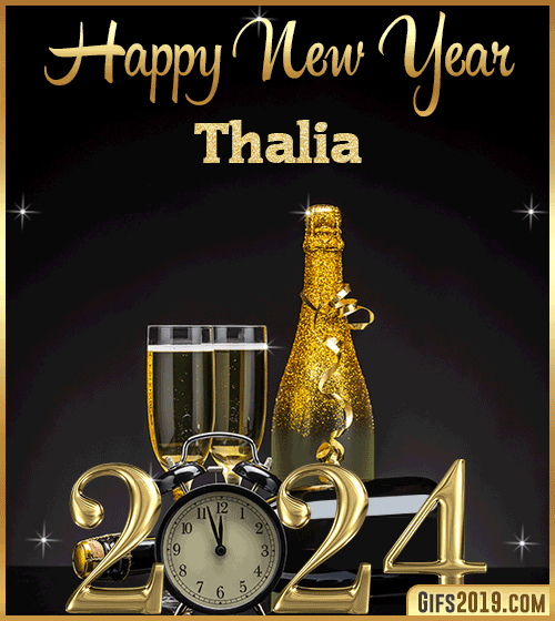 Champagne Bottles Glasses New Year 2024 gif for Thalia