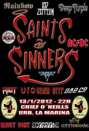 Cartel actuación Saints & Sinners el 13 de enero de 2012 en el pub Chief O´Neills de la Urb. La Marina a las 22:00