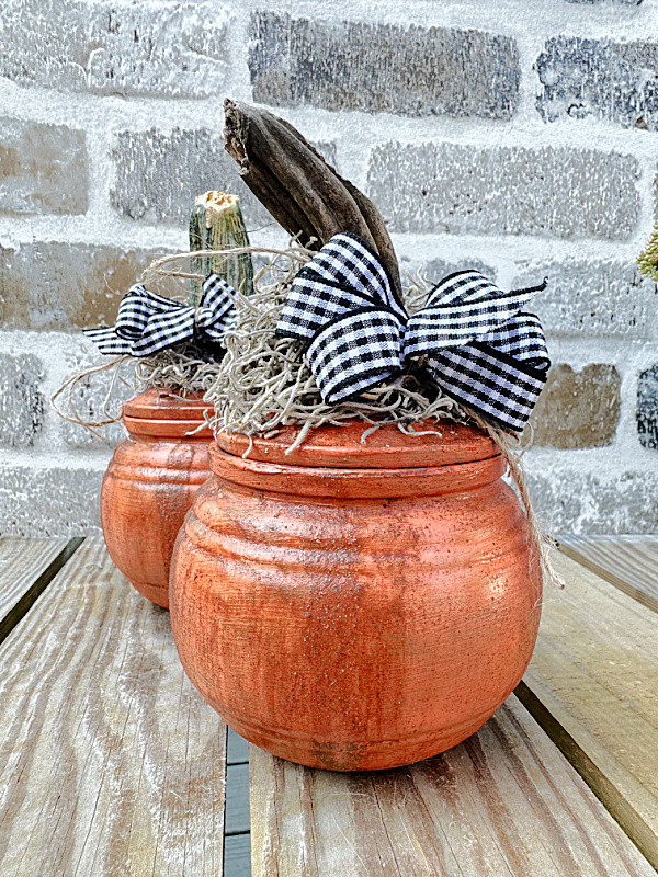 pumpkin jars with real stems and bows