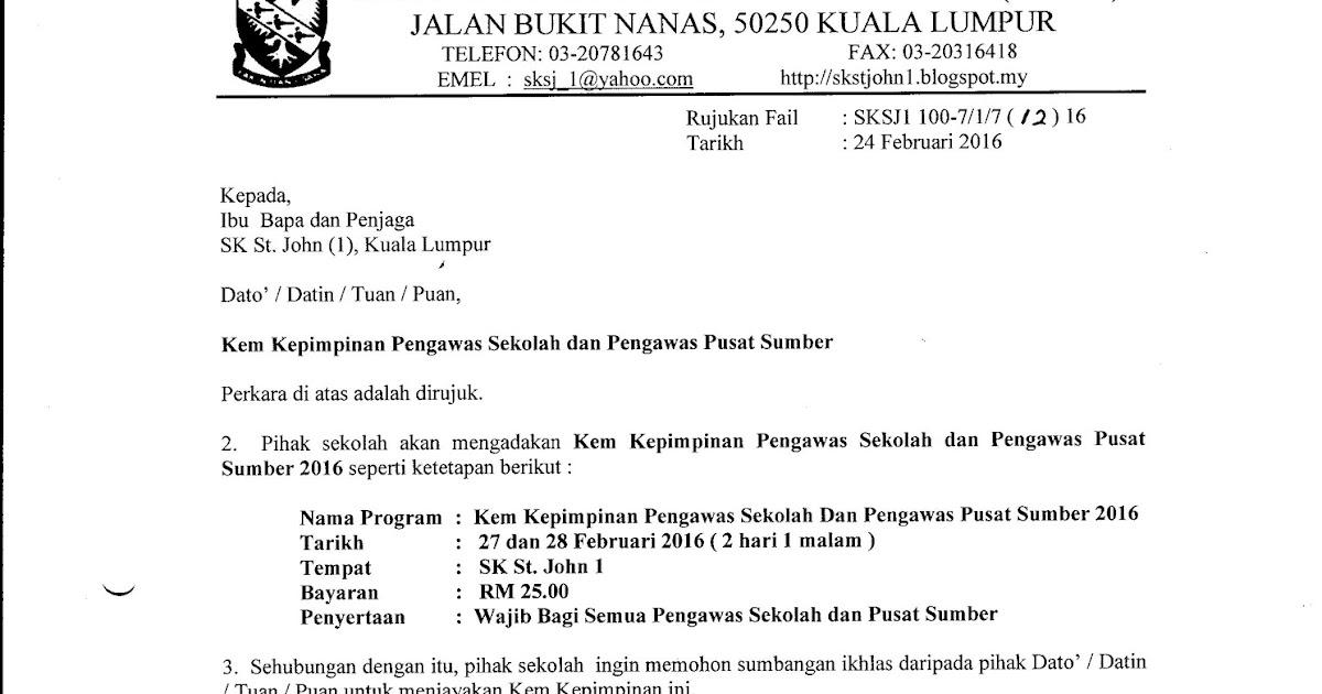 Contoh Surat Kem Kepimpinan Pengawas