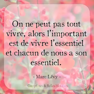 On ne peut pas tout vivre, alors l'important est de vivre l'essentiel et chacun de nous a son essentiel. (Marc Lévy) - Citation de livre pour enfant par Comptines et Belles Histoires