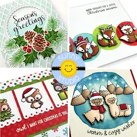 Sunny Studio: Simon Says Stamp Guest Post with 4 Holiday Christmas Cards by Mendi Yoshikawa