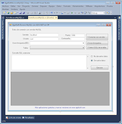 Desarrollar aplicación C# para acceso a MySQL Server de forma nativa con ADO.NET Driver for MySQL (Connector/NET)