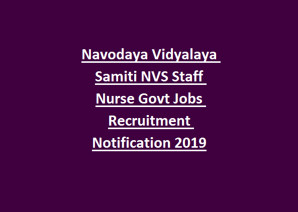 Navodaya Vidyalaya Samiti Nvs Staff Nurse Govt Jobs