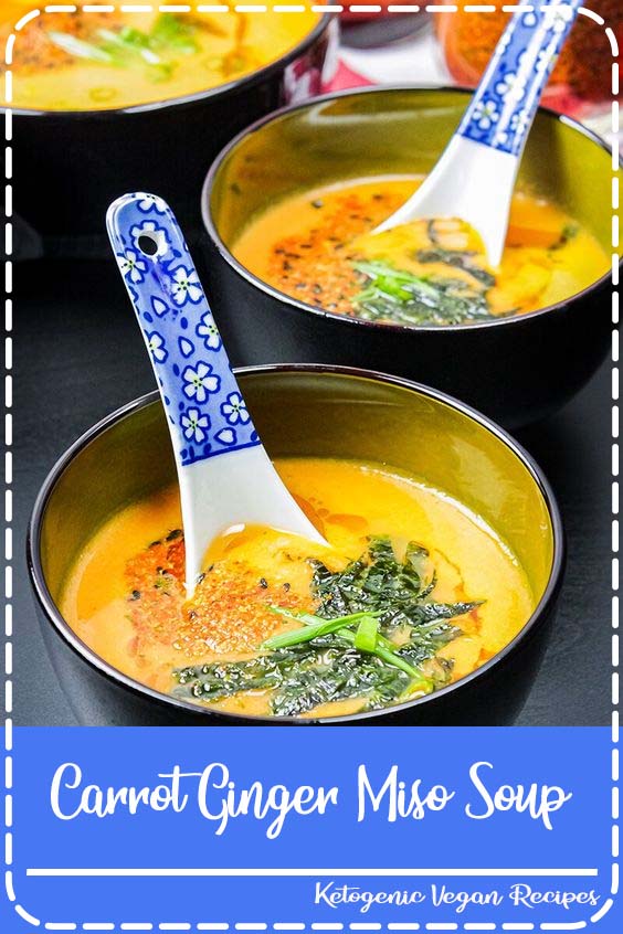 Try this amazing miso soup with carrot, ginger, vegan friendly kombu dash stock (or use mushroom stock), and miso paste. Garnish with nori, nanami togarashi, and scallion. #japanesesoup #misosoup #vegan Try this amazing miso soup with carrot, ginger, vegan friendly kombu dash stock (or use mushroom stock), and miso paste. Garnish with nori, nanami togarashi, and scallion. #japanesesoup #misosoup #vegan