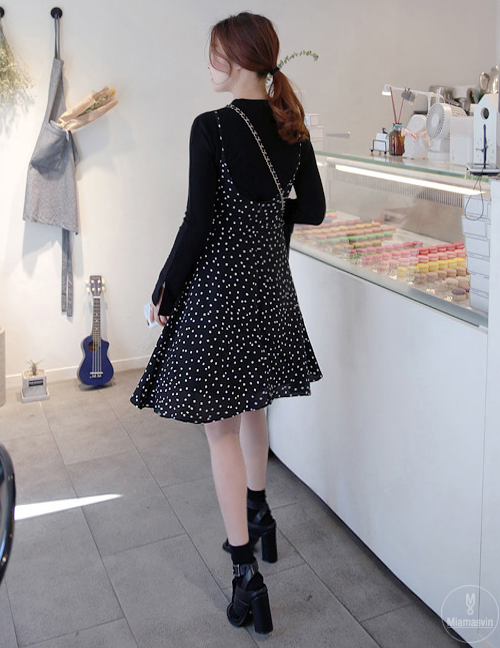 Dotted Deep V-Neck Sleeveless Dress