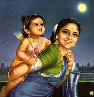 मां कोशल्या राम जी को पीठ पर उठाती हुई