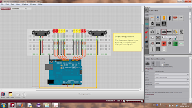 Fritzing Software Breadboard View, with an open project, Parking Assistant