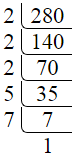 Prime factorization of 280 by division method