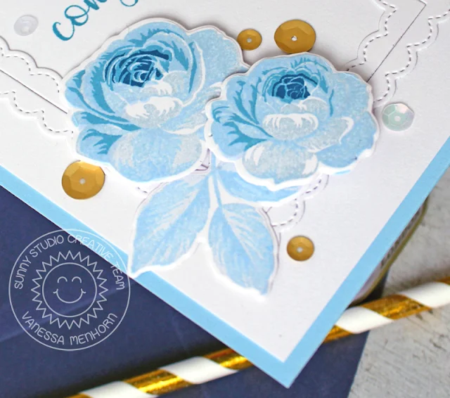 Sunny Studio Stamps: Everything's Rosy Fancy Frames Congrats Card by Vanessa Menhorn