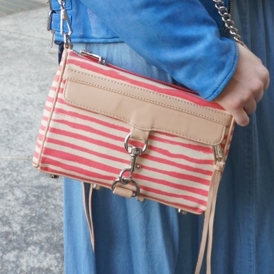 chambray maxi skirt, Rebecca Minkoff striped coated canvas mini MAC in berry stripe | AwayFromTheBlue