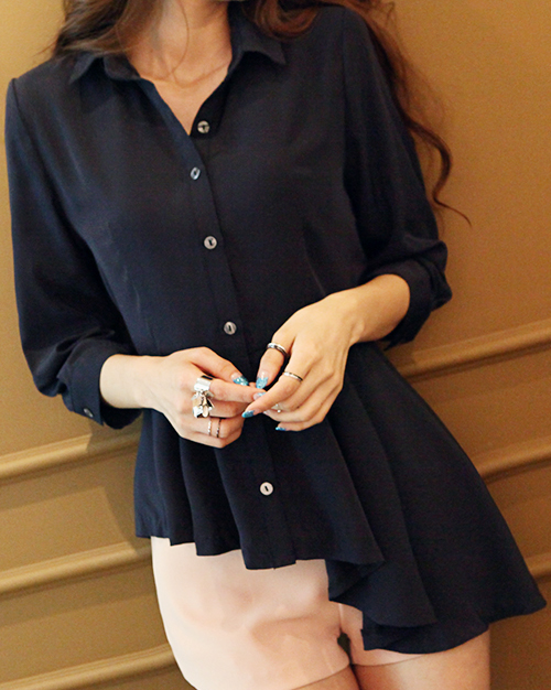 Asymmetrical Hem Button-Up Blouse