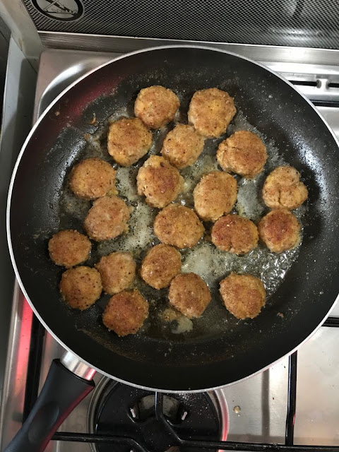 Homemade veal meatballs browned in butter