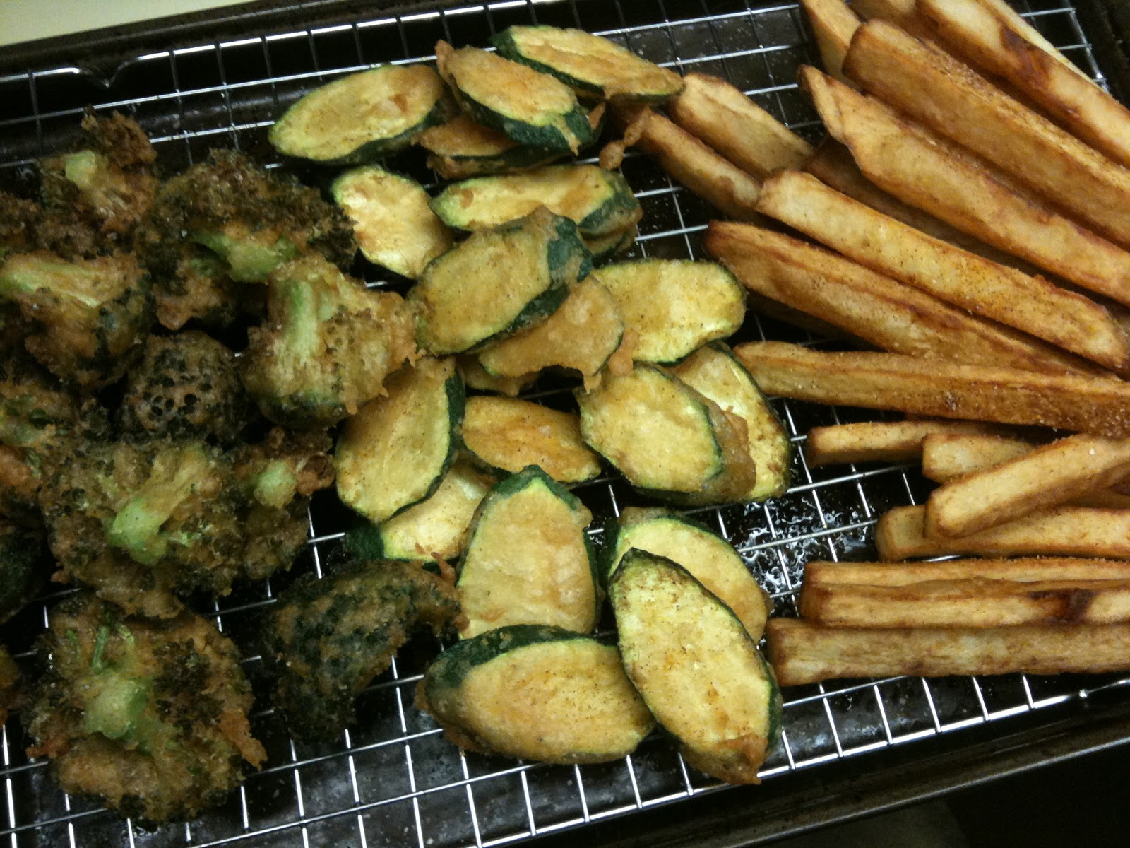 Finished broccoli, zucchini, and potato fries!