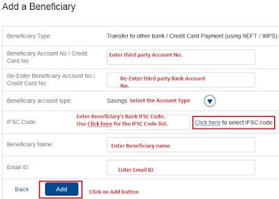 Fill Beneficiary Details for NEFT Payment Transfer