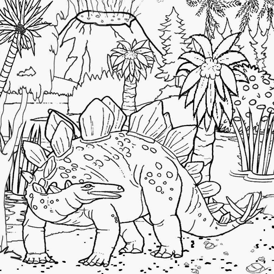 Tropical Jurassic world roof lizard reptile herbivore plant eater Stegosaurus Dinosaur coloring page