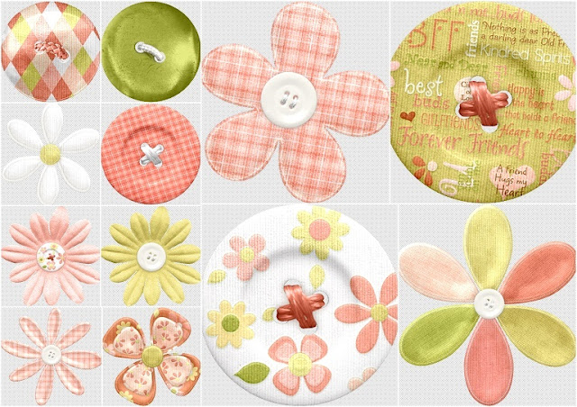 Flowers and Buttons of the Best Friends Clip Art.