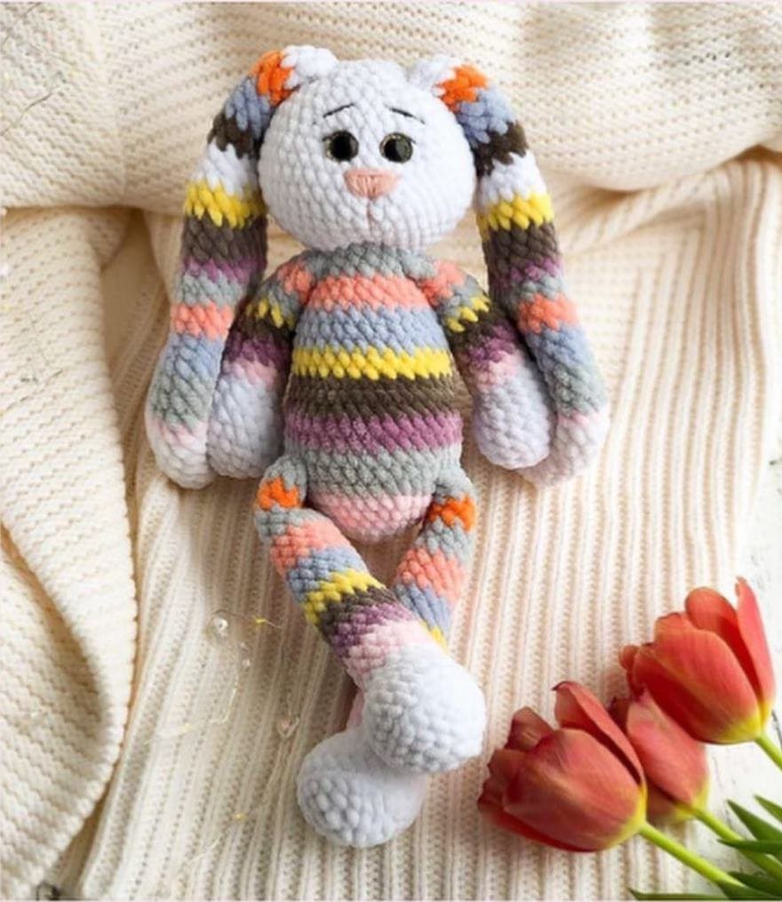 Crochet rainbow bunny toy